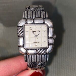 Chico's Silver Toned Cuff Bracelet Watch